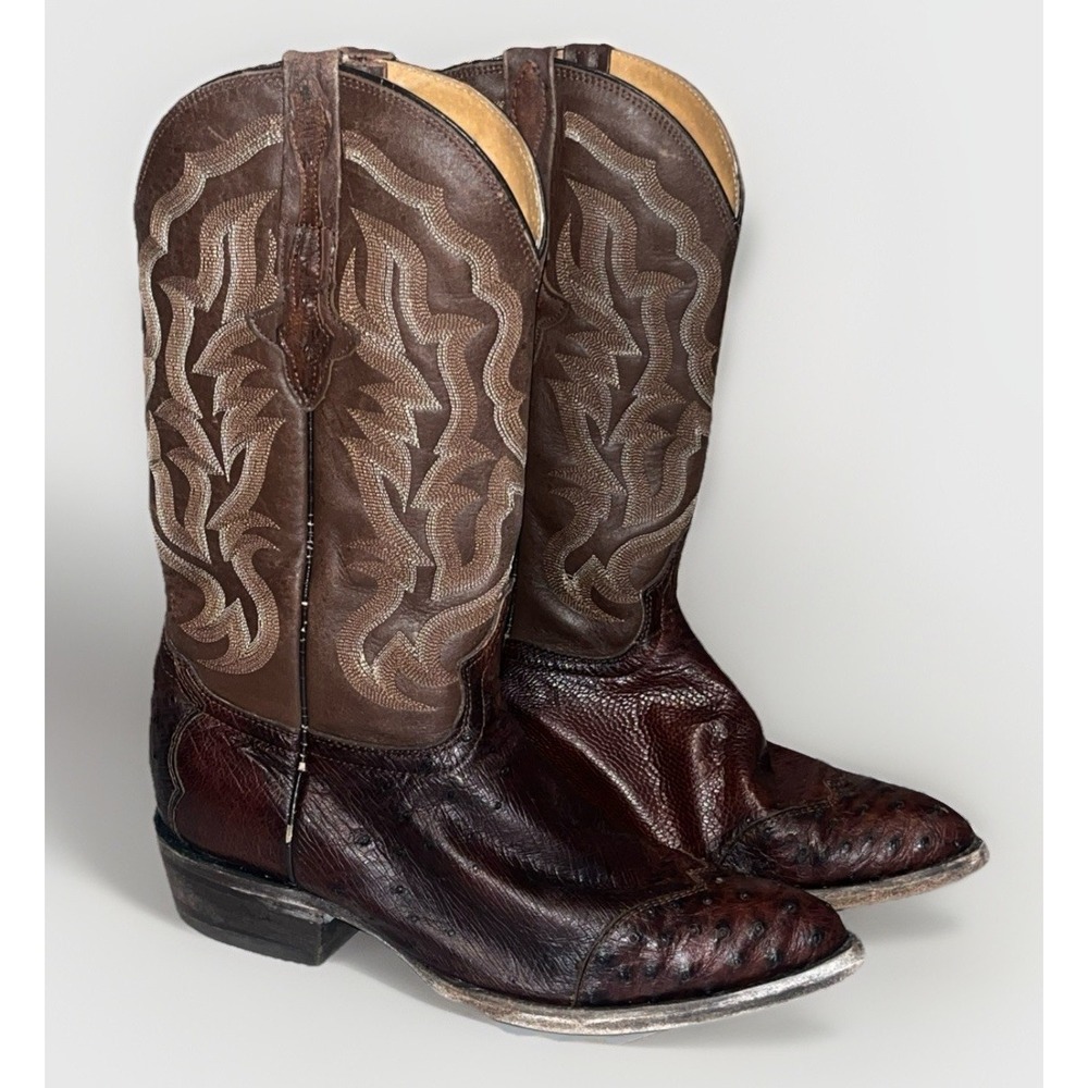 El Presidente Ostrich Leather Cowboy Boots Mens 11.5 Exotic Western Brown 29.5MX